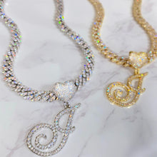 Load image into Gallery viewer, Initial Heart Bail 9mm Iced Out Cuban Chain