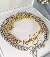 Load image into Gallery viewer, Custom Stainless Steel Name Pendant with12mm Rhinestone Alloy Cuban Chain Necklace

