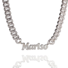 Load image into Gallery viewer, Custom Stainless Steel Name Pendant with12mm Rhinestone Alloy Cuban Chain Necklace
