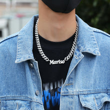 Load image into Gallery viewer, Custom Stainless Steel Name Pendant with12mm Rhinestone Alloy Cuban Chain Necklace
