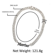 Load image into Gallery viewer, Custom Stainless Steel Name Pendant with12mm Rhinestone Alloy Cuban Chain Necklace
