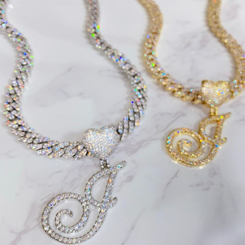 Initial Heart Bail 9mm Iced Out Cuban Chain