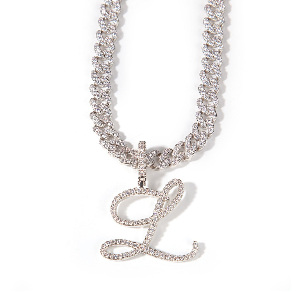CZ Initial Letters With 9mm Iced Out Cuban Chain